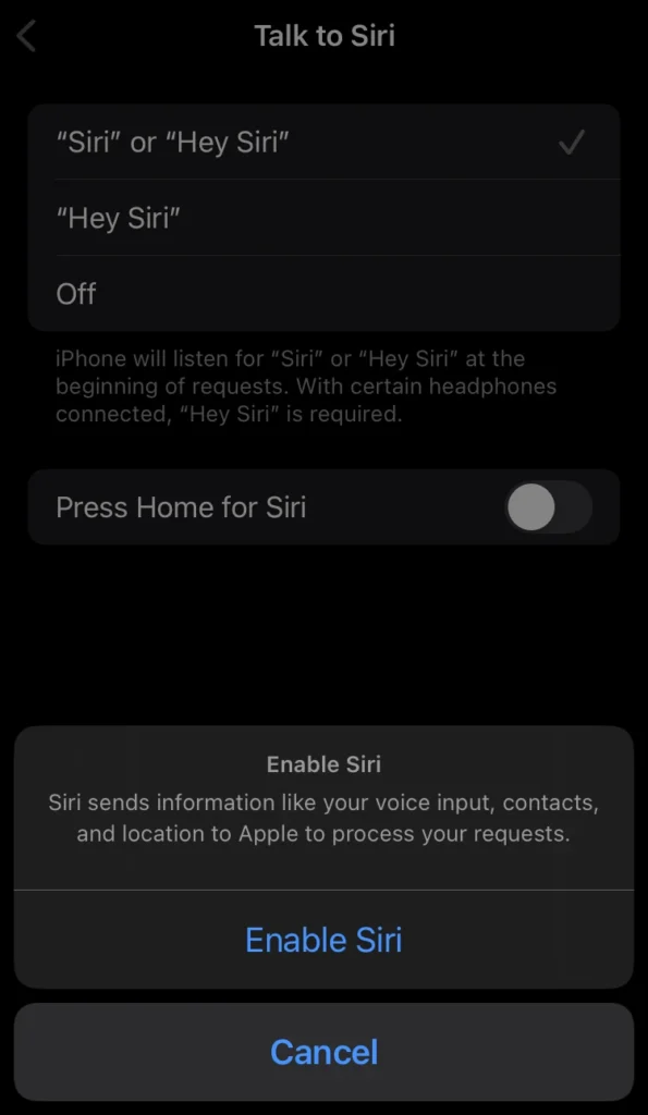 enable siri option