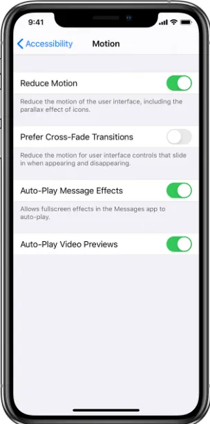 reduce motion effect settings in iphone