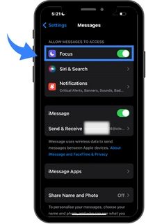 Disable focus option in message settings 