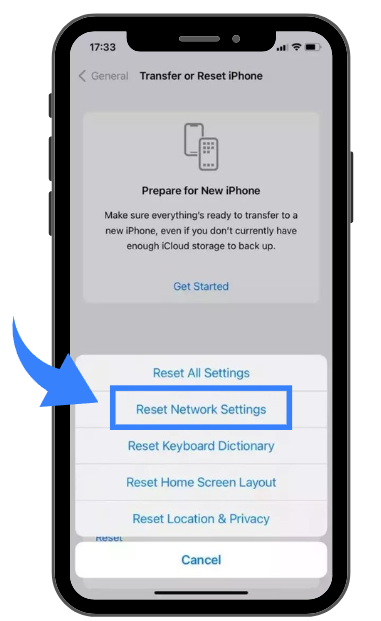 Reset phone network settings